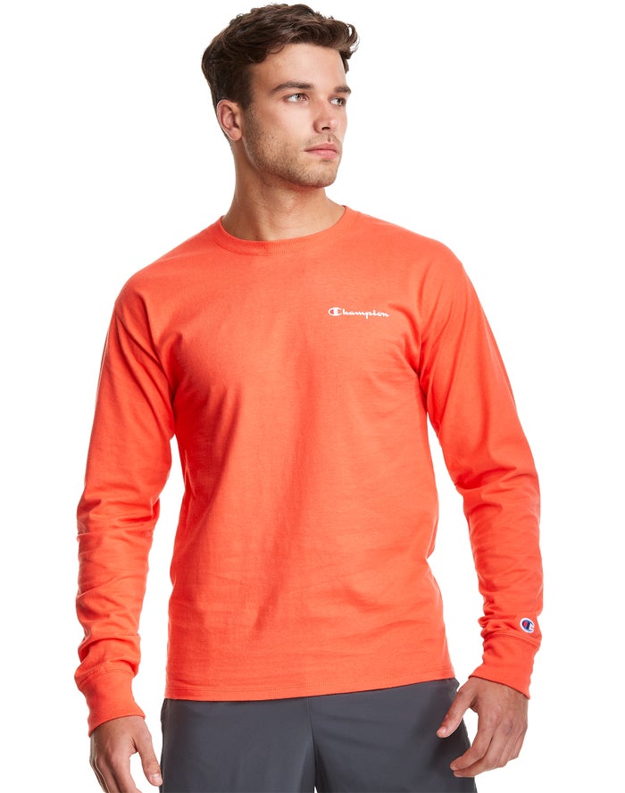 Champion T-Shirt Heren - Oranje - Classic Jersey Long-Sleeve Script Logo ( 306752-OBK )